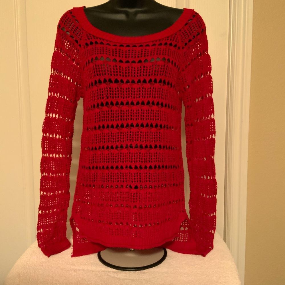 Aeropostale Knit Crochet Crew Neck Long Sleeve Sweater